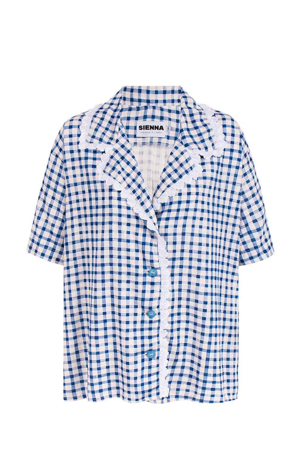 Dam Skjorta Oversized Vichy Mönster Viskos och Linne-3