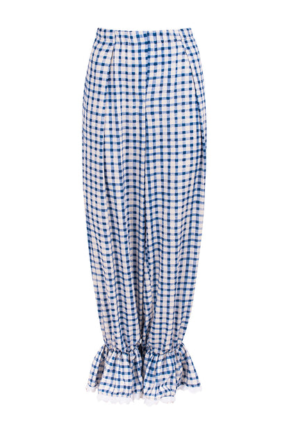 Dam Byxor Med Resår I Midjan Snygga Vichy Mönster Elastisk Midja-3