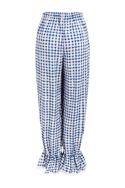 Dam Byxor Med Resår I Midjan Snygga Vichy Mönster Elastisk Midja-5