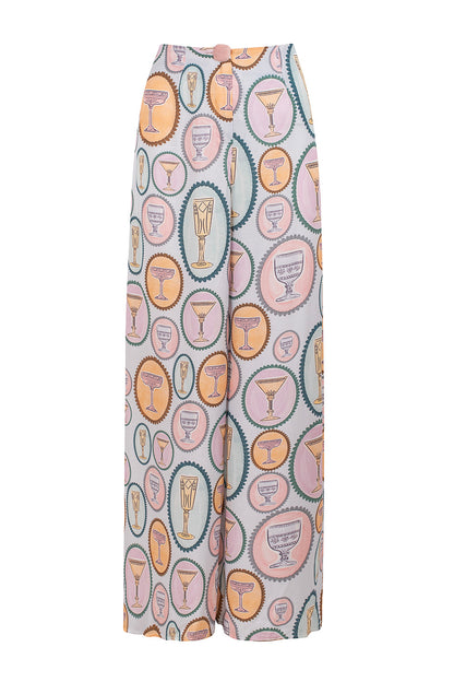 Snygga Byxor Dam Bred Ben Klippning Handritat Mönster Viskos-5