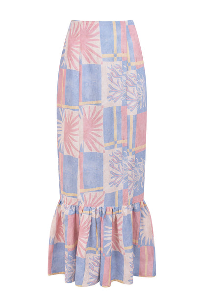 Kjol Dam Hög Midja Rynkad 100% Bomull-3