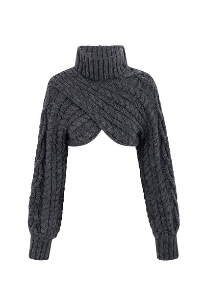 Dam Armöverdrag Hög Krage Ballongärmar Elastan Blandning-4