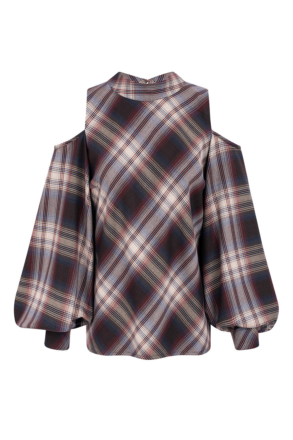 Dam Blus Överdimensionerad med Öppningar på Axlarna och Ballongärmar Mjuk Polyester Viskos-3