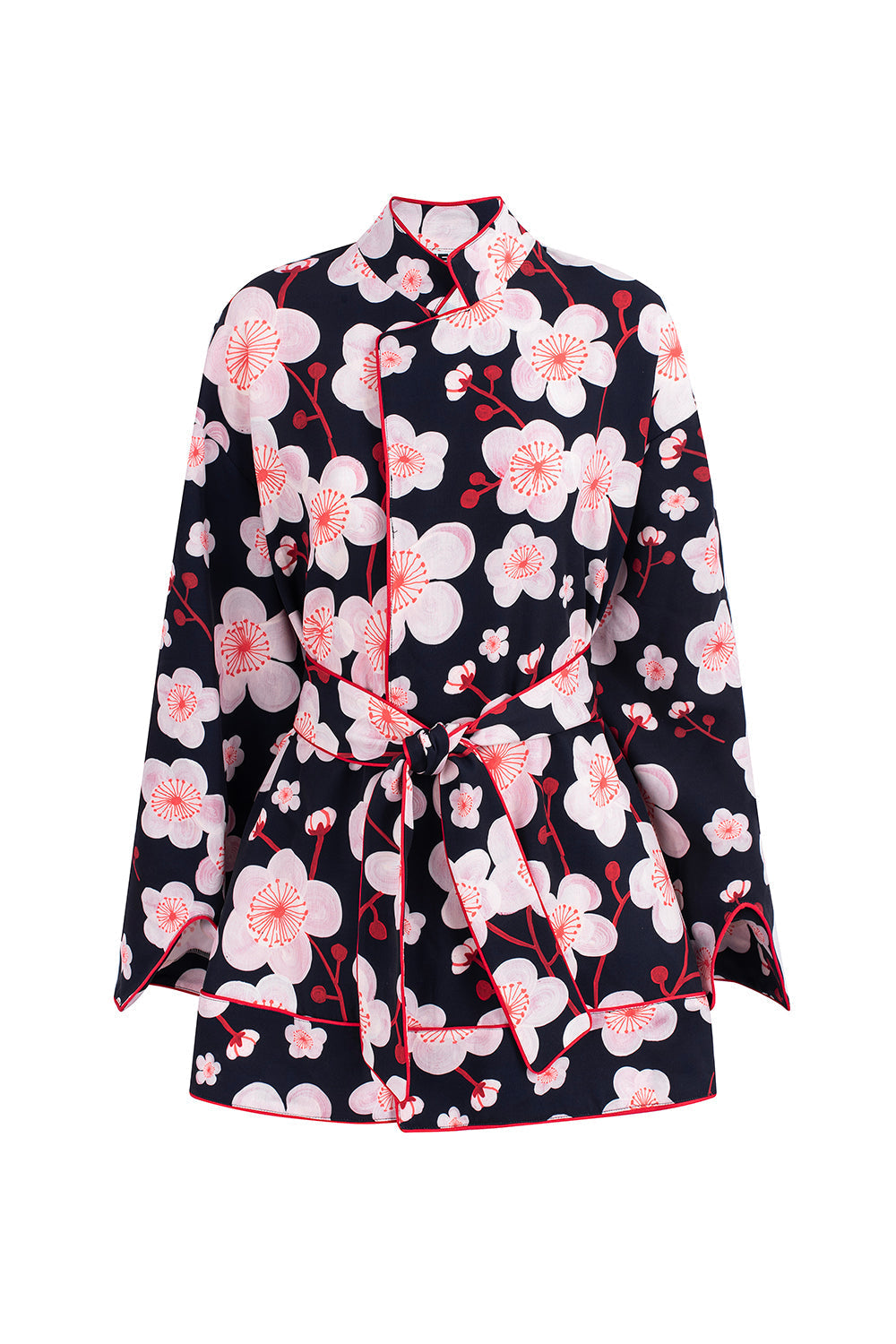 Herrskjorta Ståkrage Blommönster Polyester med Bälte-3