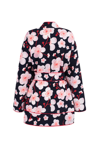 Herrskjorta Ståkrage Blommönster Polyester med Bälte-6