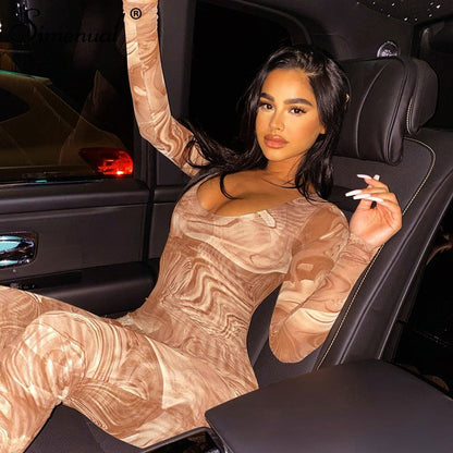 Dam Jumpsuit Långärmad Mönstrad Polyester-1