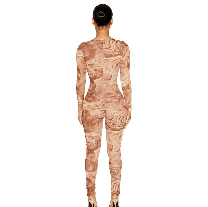 Dam Jumpsuit Långärmad Mönstrad Polyester-5