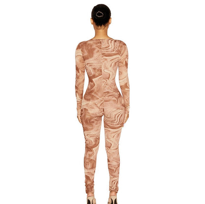 Dam Jumpsuit Långärmad Mönstrad Polyester-5