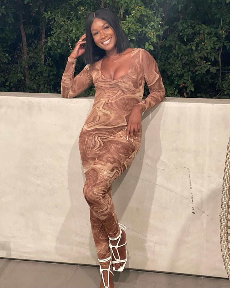 Dam Jumpsuit Långärmad Mönstrad Polyester-4