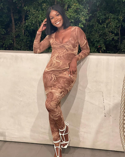 Dam Jumpsuit Långärmad Mönstrad Polyester-4