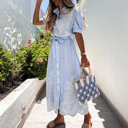 Variant image for Dam Poloklänning Puffärmar Broderad Lätt Material-6