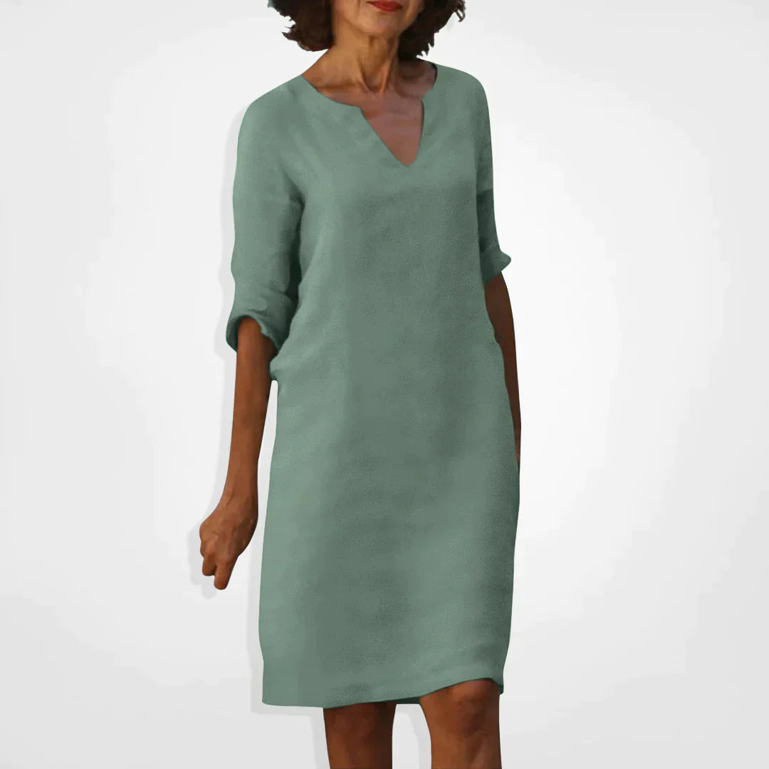 Damklänning MIDI V-ringning Mjuk Material Elegant Silhuett 14