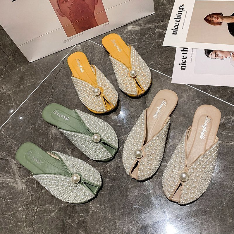 Dam Sandaler Trendiga Slides med Pärldekoration PU och Gummi 3