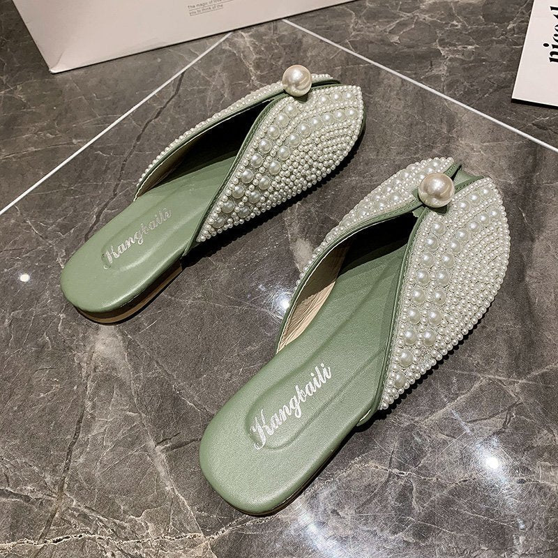 Dam Sandaler Trendiga Slides med Pärldekoration PU och Gummi 5
