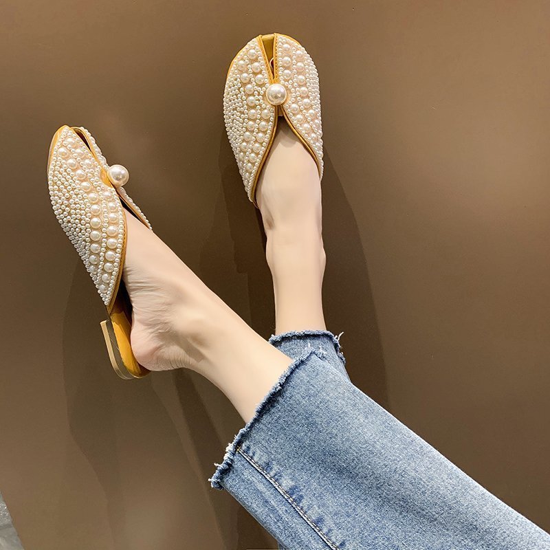 Dam Sandaler Trendiga Slides med Pärldekoration PU och Gummi 4