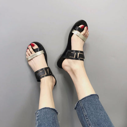 Dam Sandaler Platta PU Läder med Bekväm Passform-4