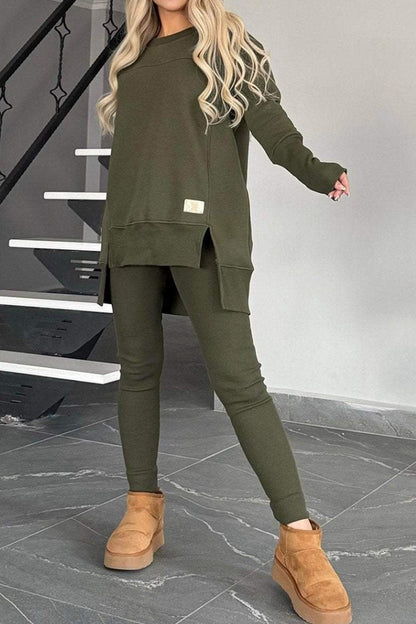 Variant image for Kvinnors Tröja med Slits och Magra Byxor Hög Låg Nederkant 100% Bomull-13