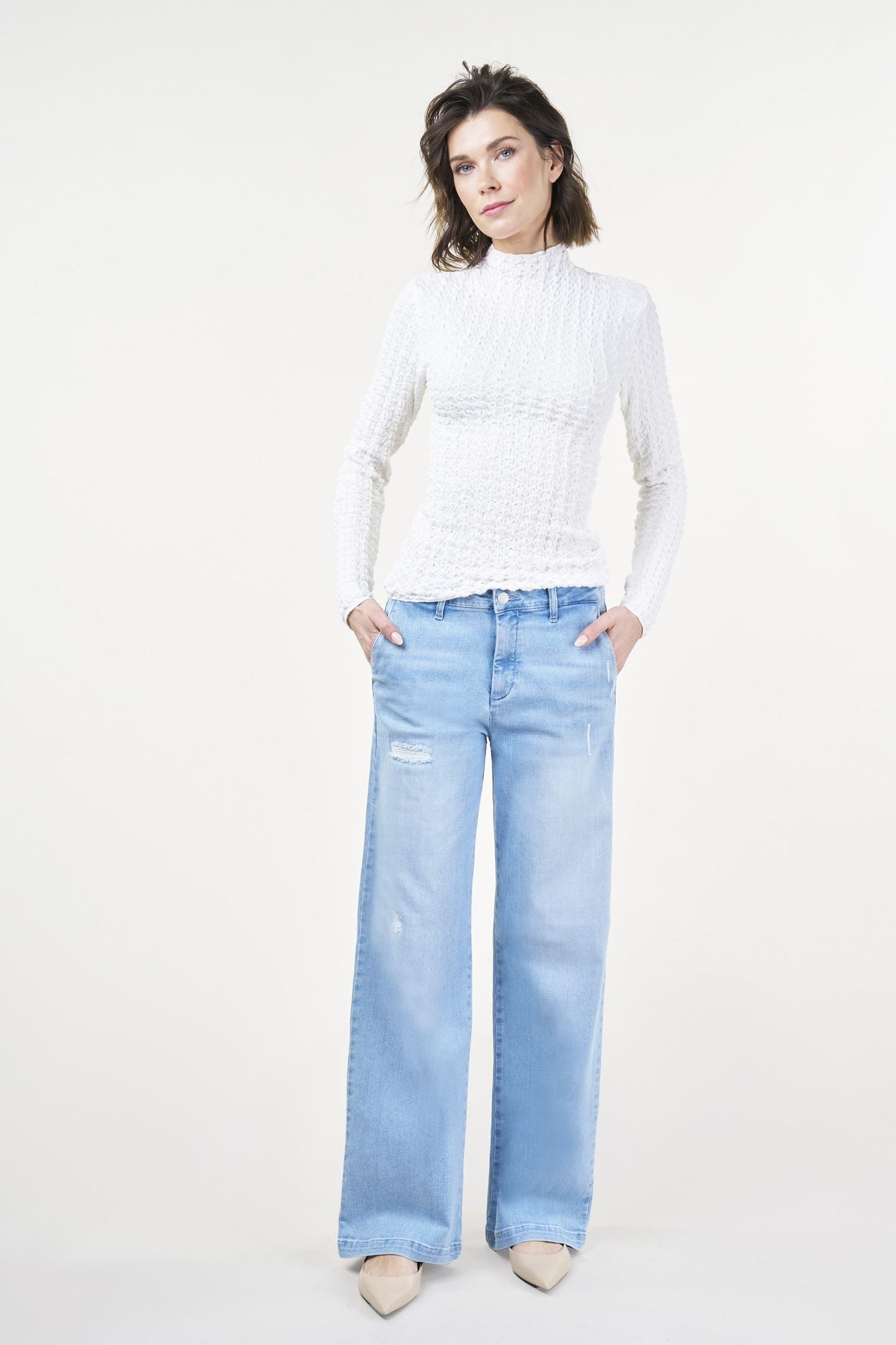 Snygga Byxor Dam Hög Midja Brett Ben Stretch Denim 2