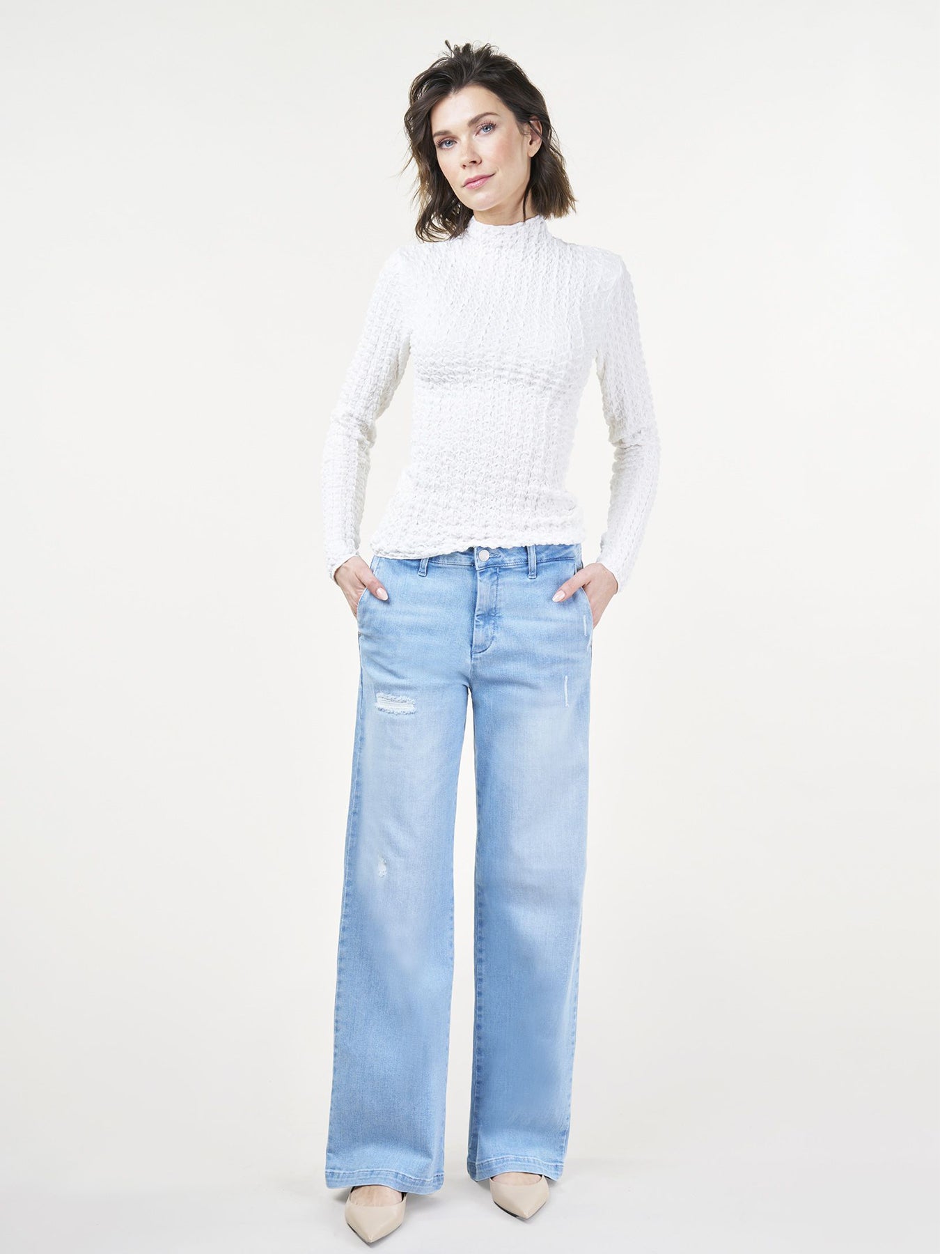 Snygga Byxor Dam Hög Midja Brett Ben Stretch Denim 3