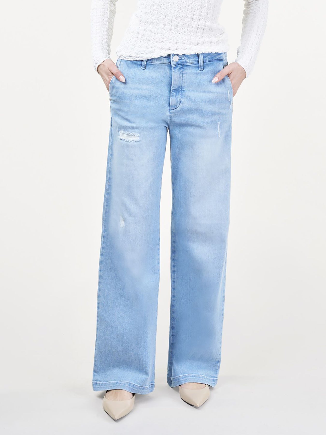 Snygga Byxor Dam Hög Midja Brett Ben Stretch Denim 4