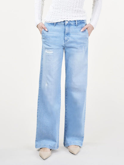 Snygga Byxor Dam Hög Midja Brett Ben Stretch Denim 4