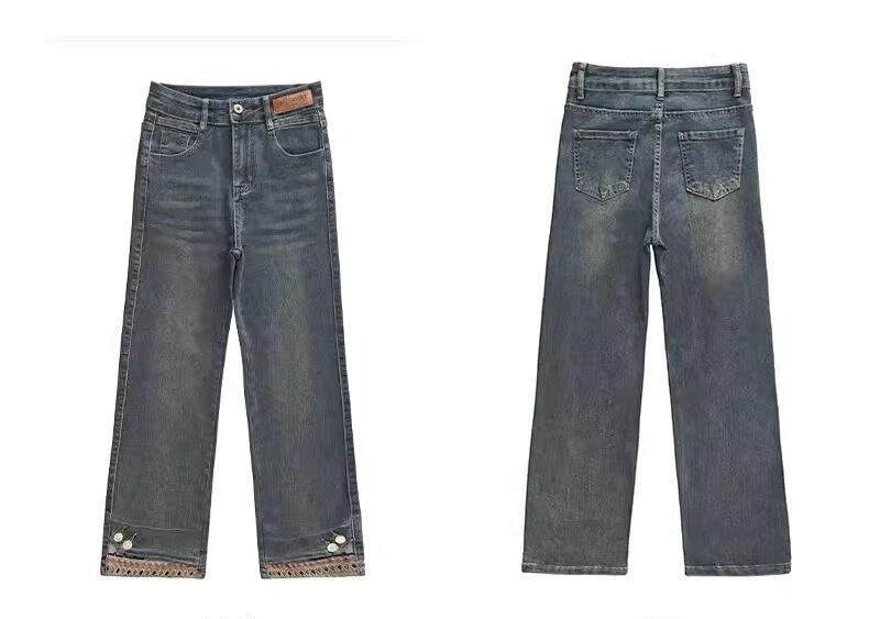 Snygga Byxor Dam Slim Fit Högmidjiga Förkortade Denim 1