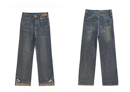 Snygga Byxor Dam Slim Fit Högmidjiga Förkortade Denim 1