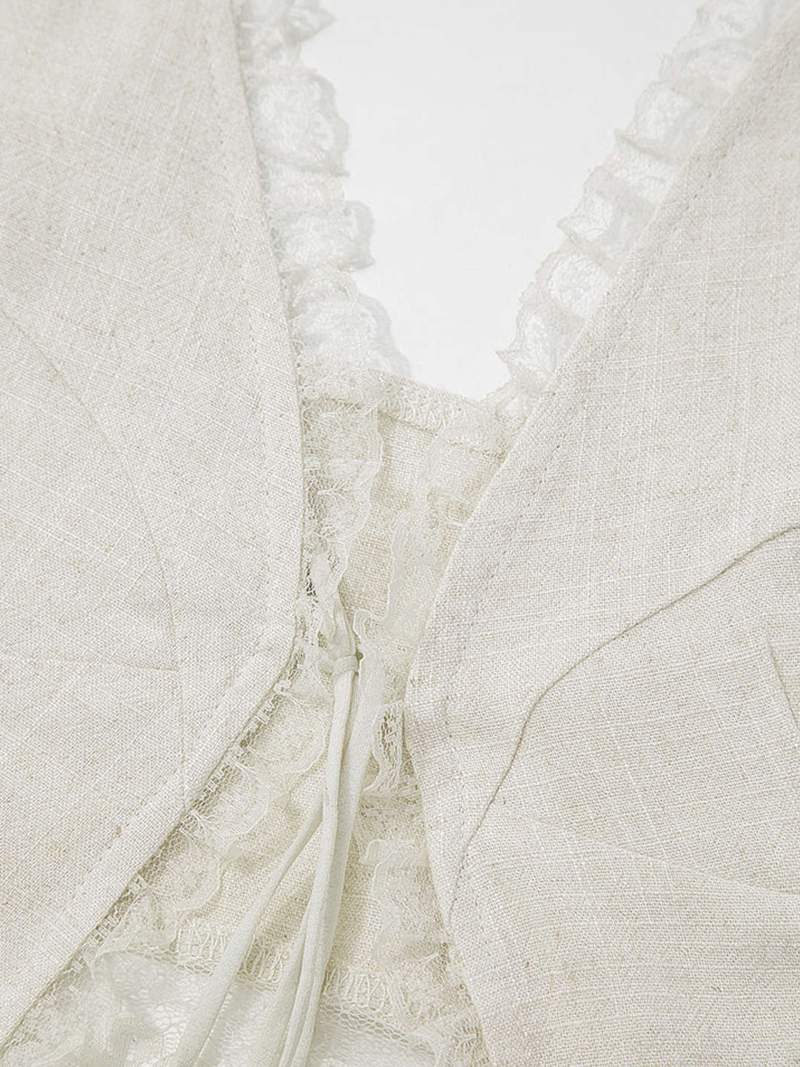 Kvinnotopp Spetsdetaljer Främre Bindning Lätt Tyg-3