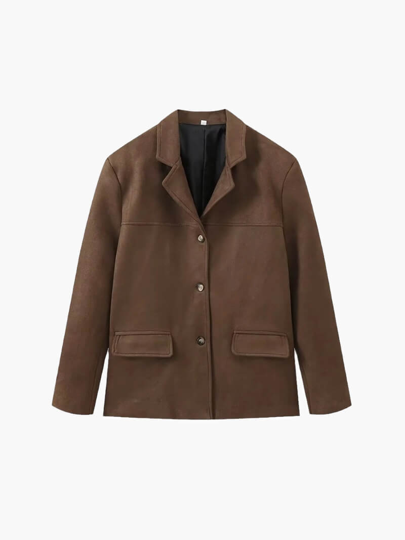 Kvinnor Avslappnad Jacka Vändbar Krage Polyester-2