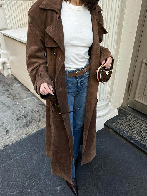 Dam Trenchrock Tidlös Mocka Elegant Högkvalitativ-1