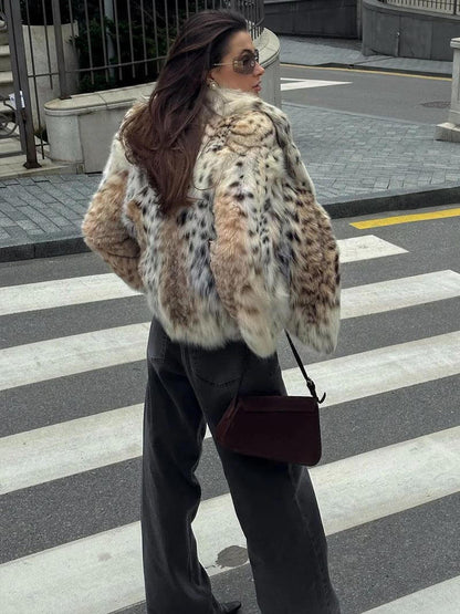 Dam Läderjacka Leopardmönster Fitted Läder-2
