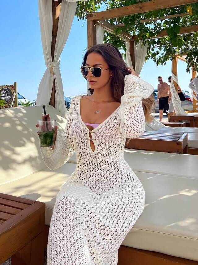 Maxiklänning Dam Virkad Design i Högkvalitativ Bomull och Akryl-3