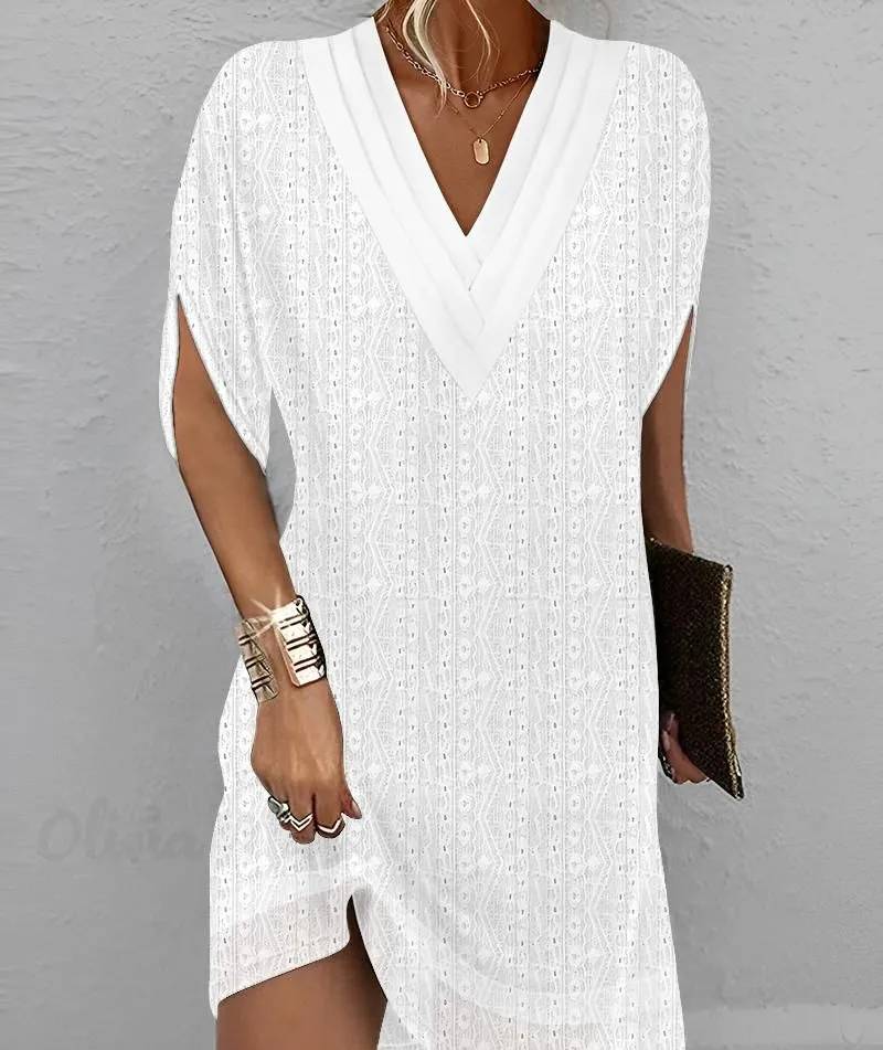 Variant image for Kvinnoklänning V-ringning Broderade Öglor Lätt Material-1