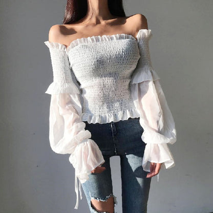 Variant image for Dam Off-Shoulder Crop Top med Lanternärmar i Polyester för Festtoppar-2