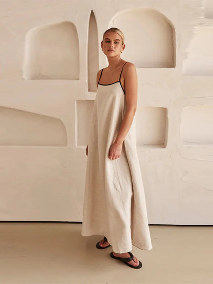 Ärmlös Linneklänning för Kvinna med Bakre Halsringning – Mjuk och Hållbar Bomull, Perfekt för Sommarens Evenemang 5