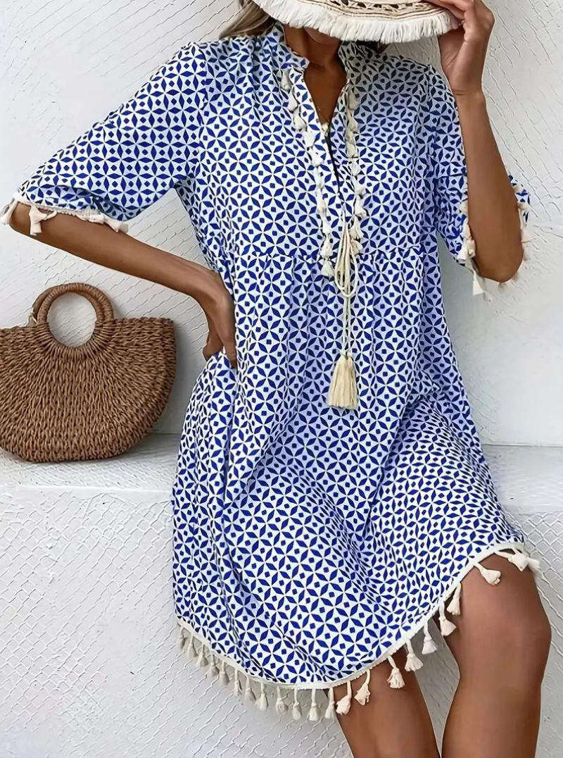 Dam Klänning Kort Halva Ärmar Lätt Polyester Fina Dam Klänningar-2