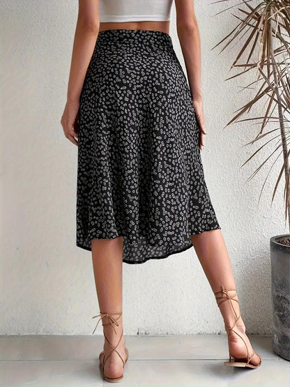 Dam Midi Kjol Blommig Hög Midja Polyester-2