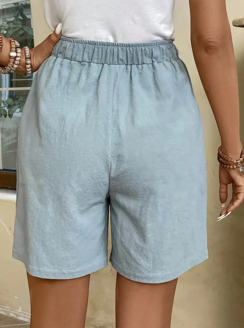 Dam Sommarshorts Hög Midja Lätt Linne-2
