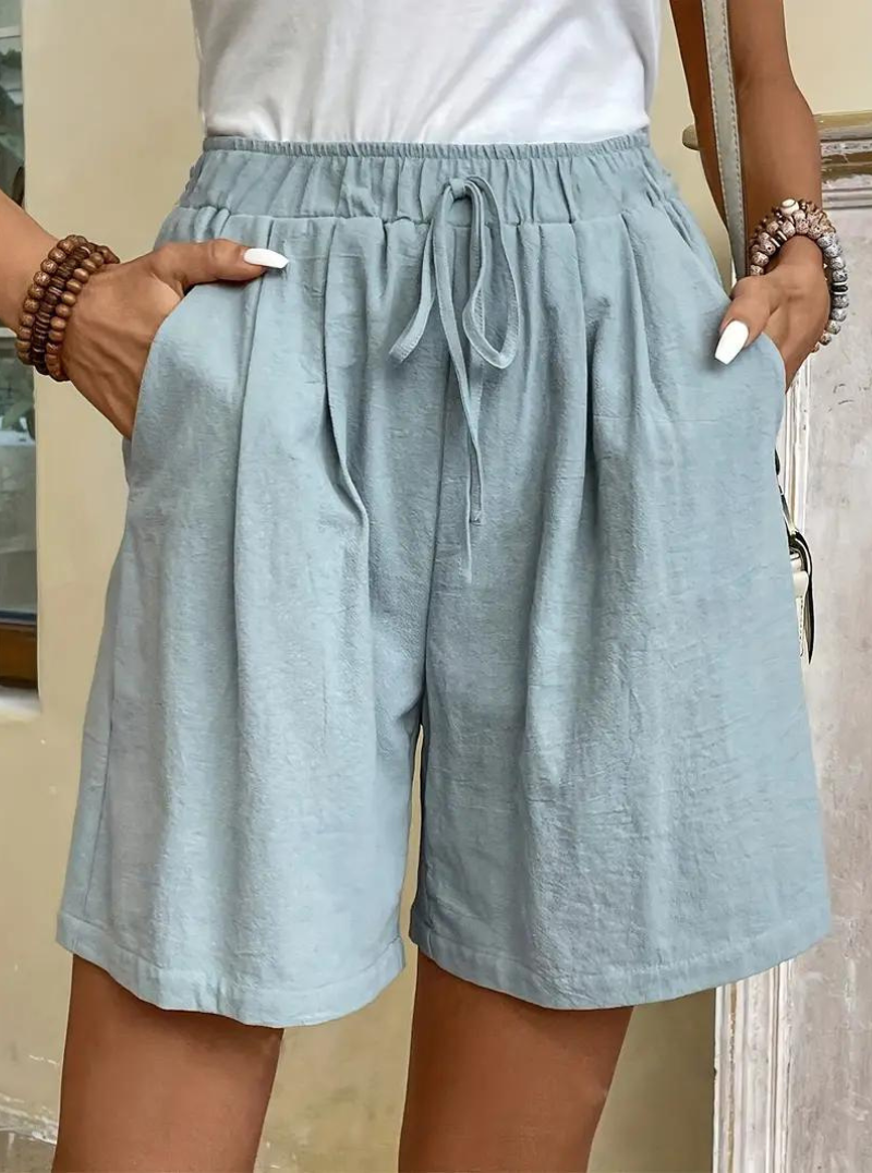 Dam Sommarshorts Hög Midja Lätt Linne-3