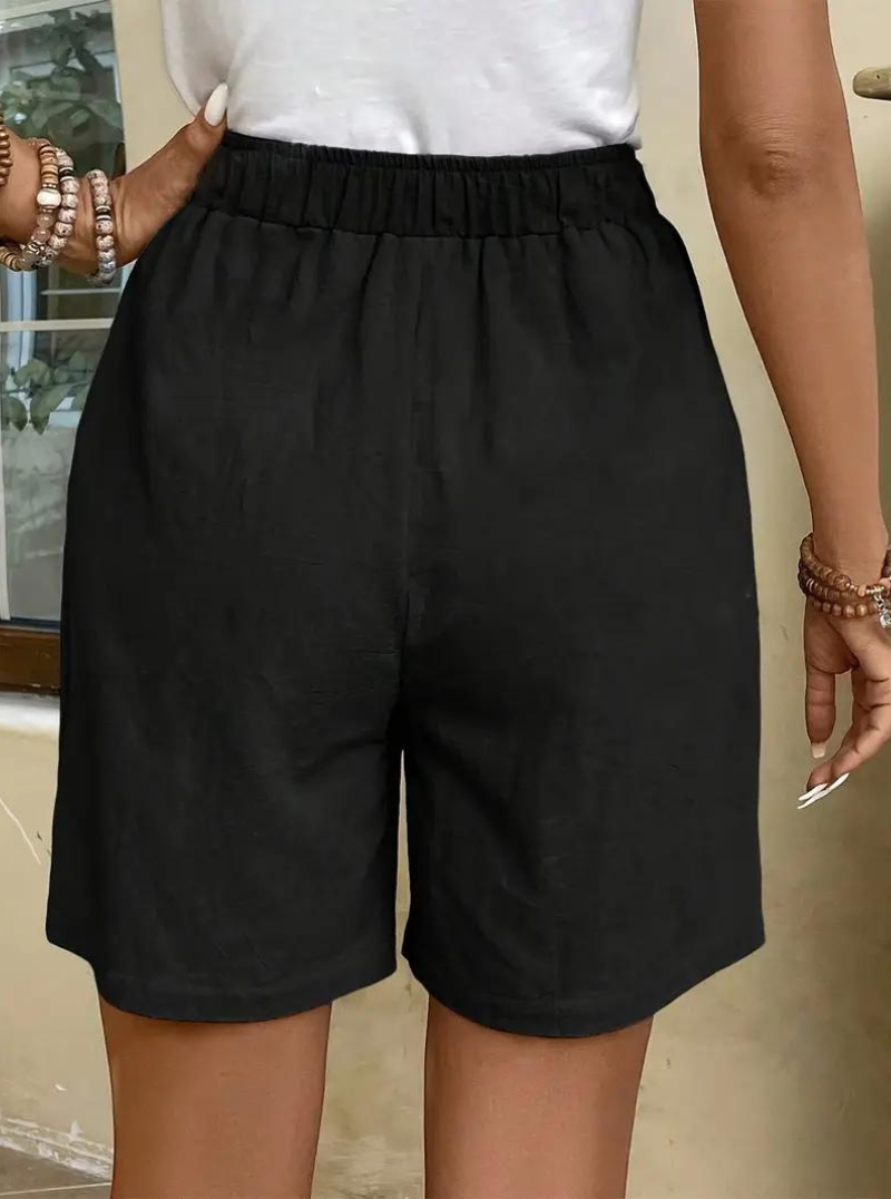 Dam Sommarshorts Hög Midja Lätt Linne-5