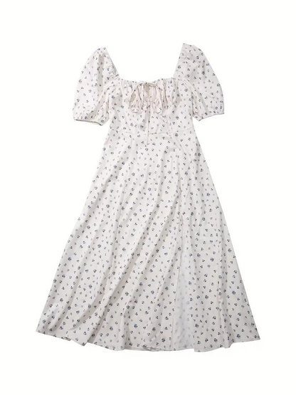 Maxiklänning Dam med Blomtryck och Puffärmar – Elegant Polyester Klänning för Sommarens Fester och Evenemang 4