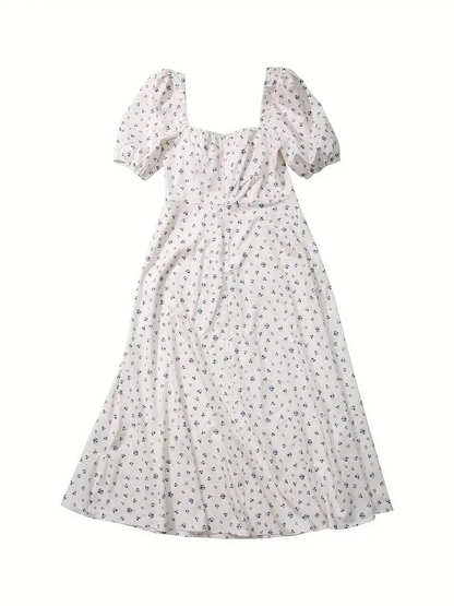 Maxiklänning Dam med Blomtryck och Puffärmar – Elegant Polyester Klänning för Sommarens Fester och Evenemang 5