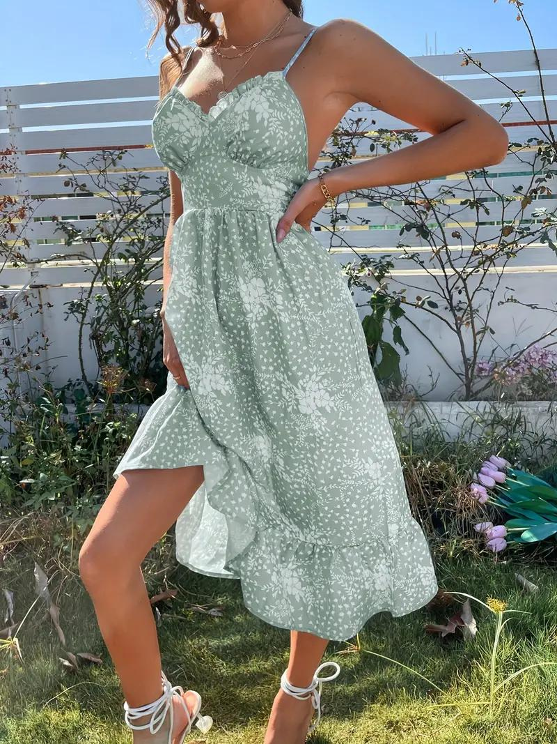 Damklänning MIDI Blommig Spagettiband Polyester-3