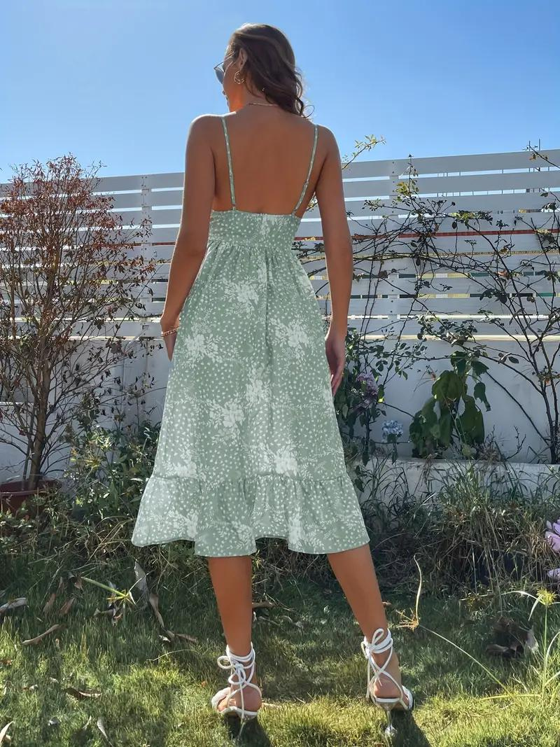 Damklänning MIDI Blommig Spagettiband Polyester-5