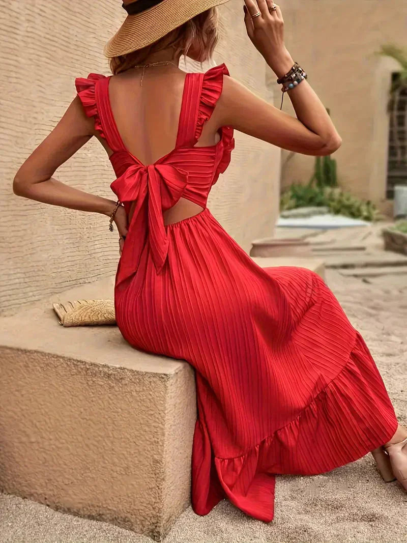 Dam Sommarklänning Lång Ruffle Polyester-3