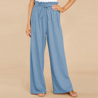 Dam Hög Midja Byxor Av Bomull och Polyester, Avslappnad Stil, Bred Passform-4