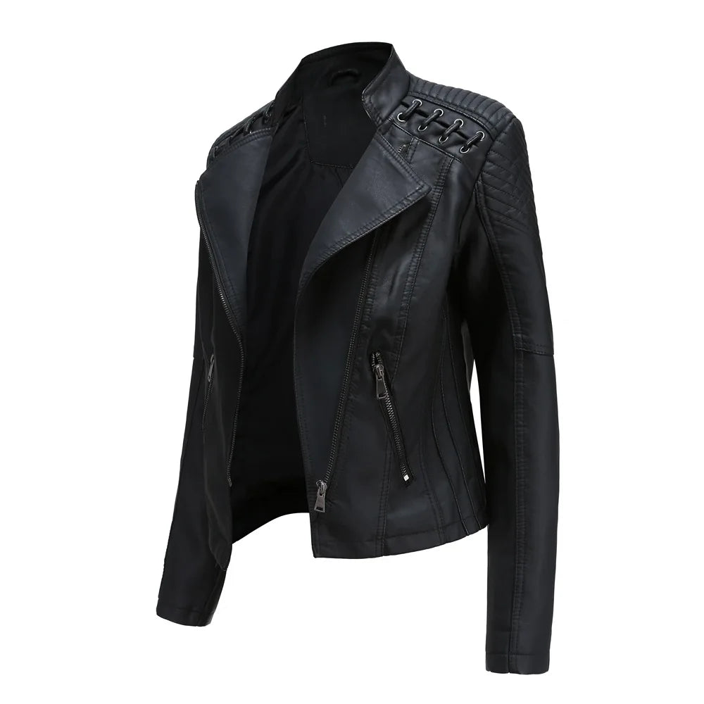Dam Skinnjacka Slim Fit Syntetiskt Läder-3