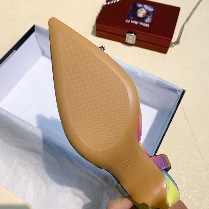 Dam Sandaler Slingback Spetsig Tå PU-latex 9,5 cm Klack-5