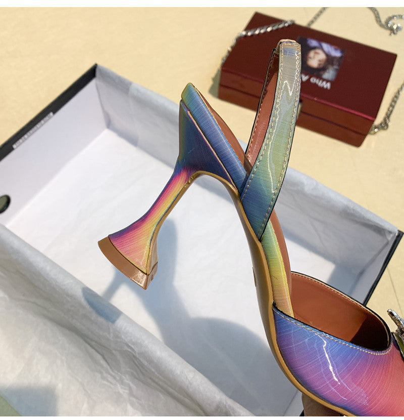 Dam Sandaler Slingback Spetsig Tå PU-latex 9,5 cm Klack-4