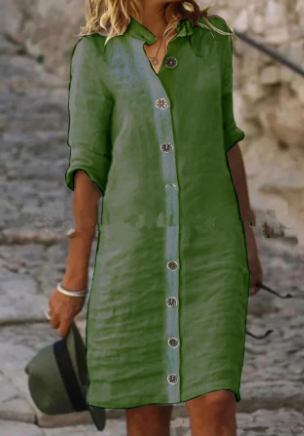 Dam MIDI Knappklänning Lätt Material för Sommarfest eller Bröllop-2